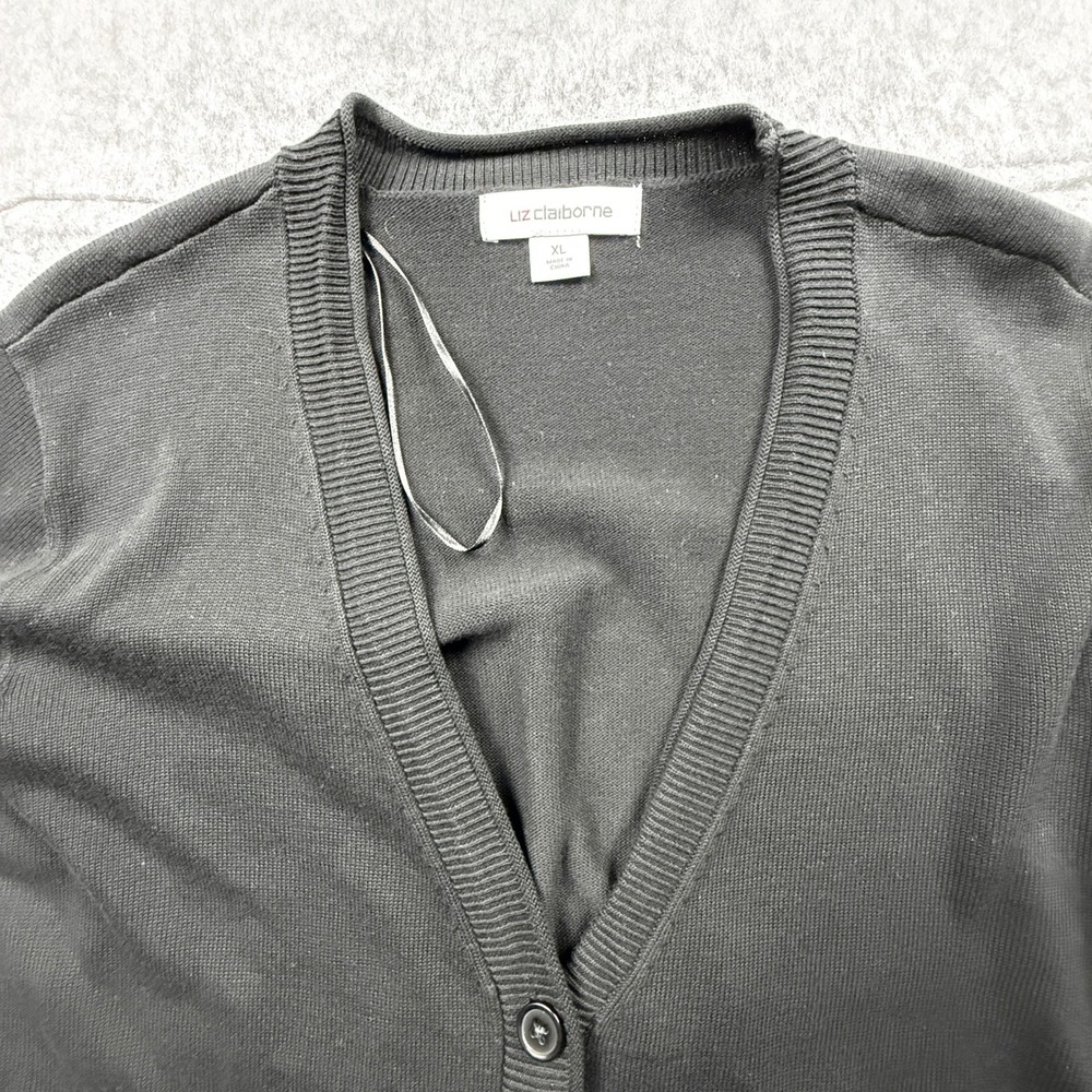 Liz Claiborne Womens XL Black Button Front V-Neck Cardigan Sweater Pockets